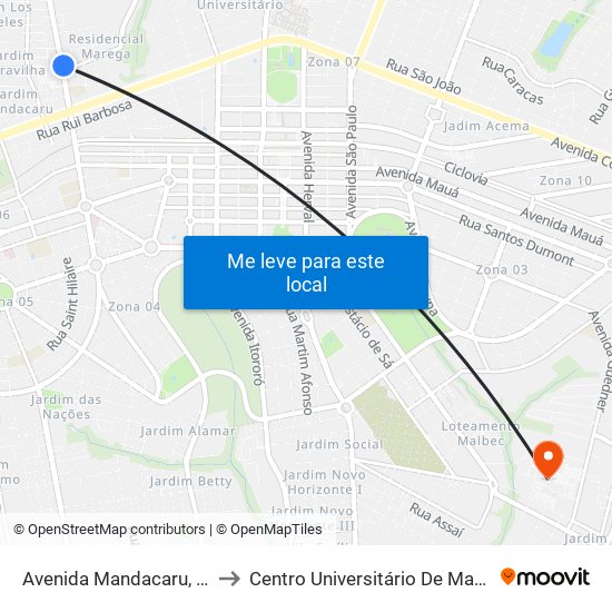 Avenida Mandacaru, 344 to Centro Universitário De Maringá map