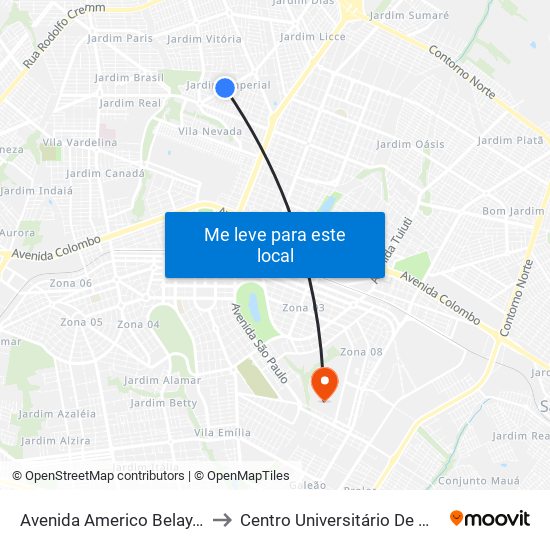 Avenida Americo Belay, 1219 to Centro Universitário De Maringá map