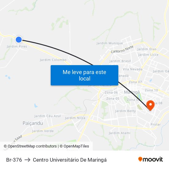 Br-376 to Centro Universitário De Maringá map