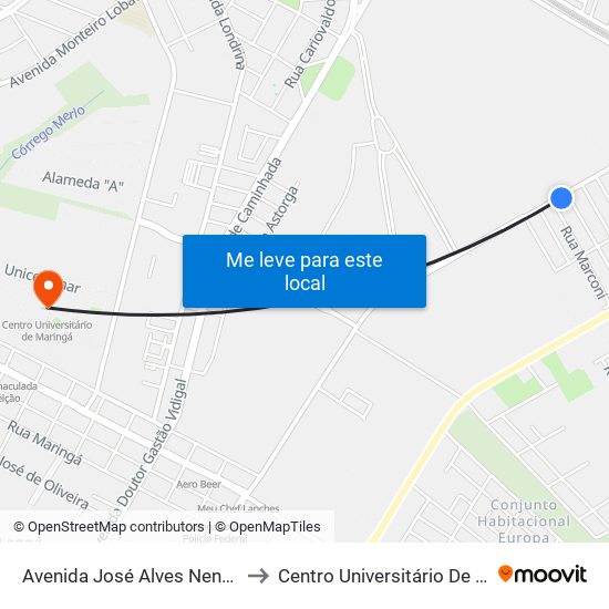 Avenida José Alves Nendo, 3106 to Centro Universitário De Maringá map