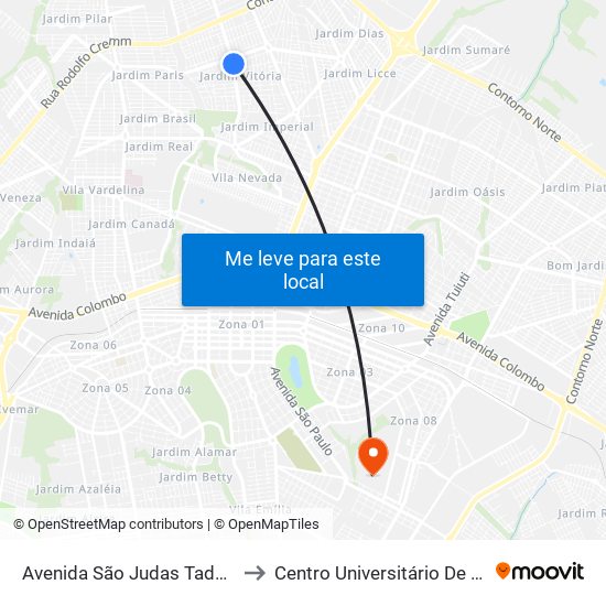 Avenida São Judas Tadeu, 1550 to Centro Universitário De Maringá map