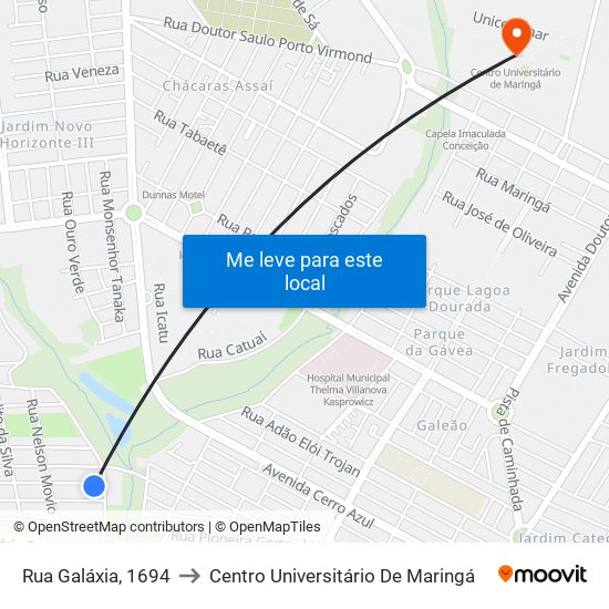 Rua Galáxia, 1694 to Centro Universitário De Maringá map