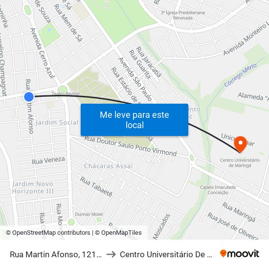 Rua Martin Afonso, 1215-1319 to Centro Universitário De Maringá map