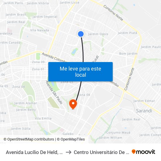 Avenida Lucílio De Held, 721-829 to Centro Universitário De Maringá map