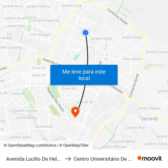 Avenida Lucílio De Held, 1209 to Centro Universitário De Maringá map