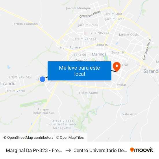 Marginal Da Pr-323 - Frente A Jbs to Centro Universitário De Maringá map
