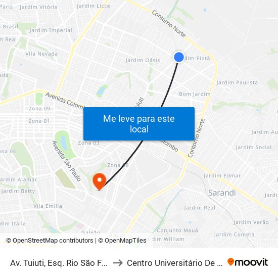 Av. Tuiuti, Esq. Rio São Francisco to Centro Universitário De Maringá map