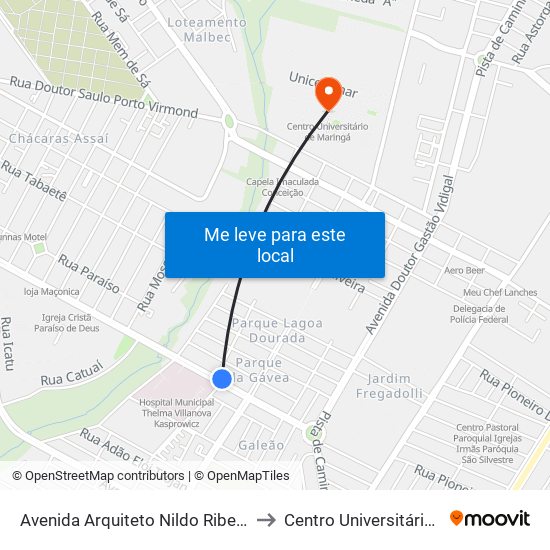 Avenida Arquiteto Nildo Ribeiro Da Rocha, 758 to Centro Universitário De Maringá map