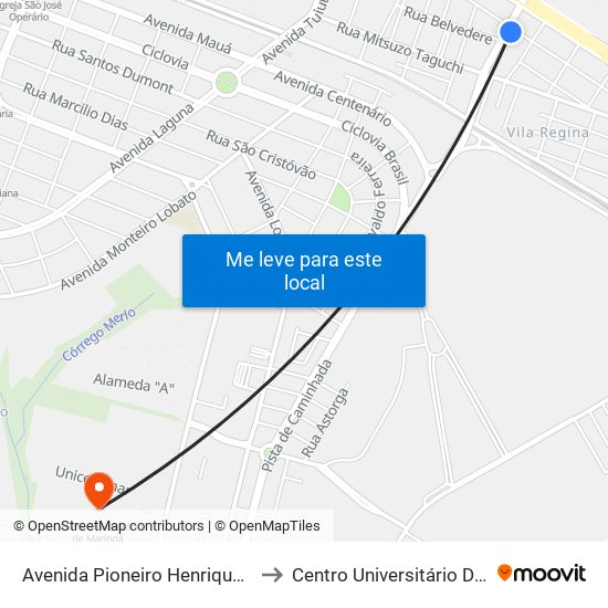 Avenida Pioneiro Henrique Bula, 3907 to Centro Universitário De Maringá map