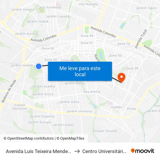 Avenida Luís Teixeira Mendes, L.O Calil Hadad to Centro Universitário De Maringá map