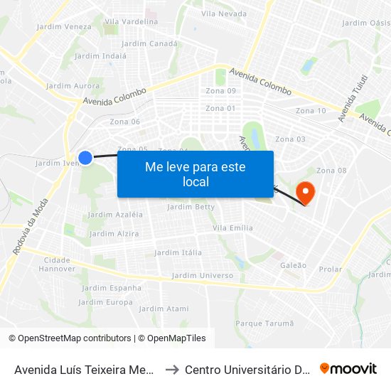 Avenida Luís Teixeira Mendes, 3084 to Centro Universitário De Maringá map