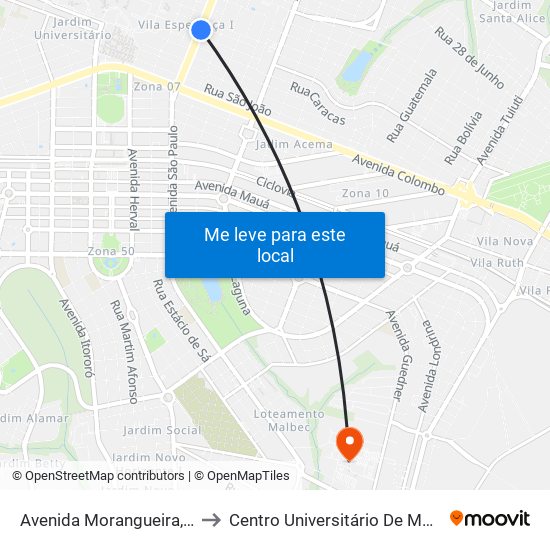 Avenida Morangueira, 600 to Centro Universitário De Maringá map