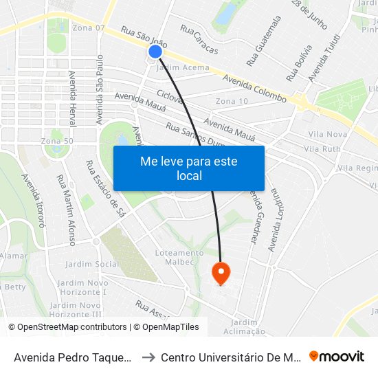 Avenida Pedro Taques, 704 to Centro Universitário De Maringá map
