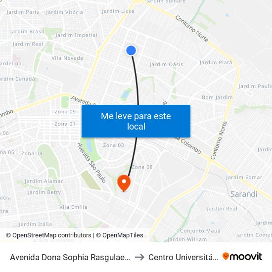 Avenida Dona Sophia Rasgulaeff, Colégio Unidade Polo to Centro Universitário De Maringá map