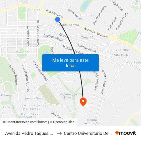 Avenida Pedro Taques, 551-703 to Centro Universitário De Maringá map