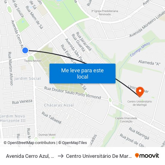 Avenida Cerro Azul, 954 to Centro Universitário De Maringá map
