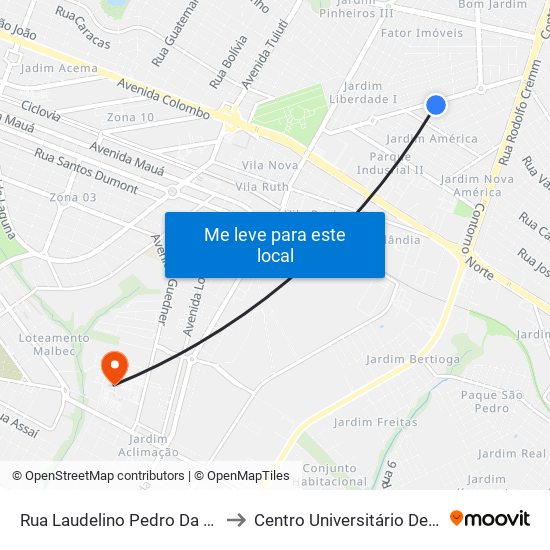 Rua Laudelino Pedro Da Silva, 420 to Centro Universitário De Maringá map