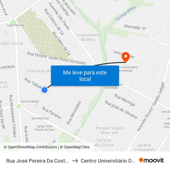 Rua José Pereira Da Costa, 465-689 to Centro Universitário De Maringá map