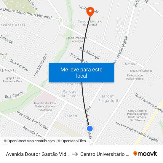 Avenida Doutor Gastão Vidigal, 584-648 to Centro Universitário De Maringá map