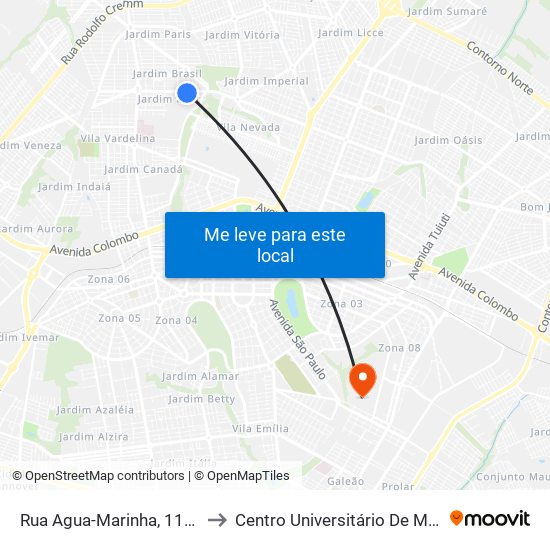 Rua Agua-Marinha, 111-201 to Centro Universitário De Maringá map