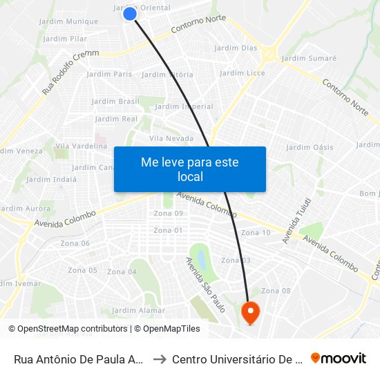 Rua Antônio De Paula Antonucci to Centro Universitário De Maringá map
