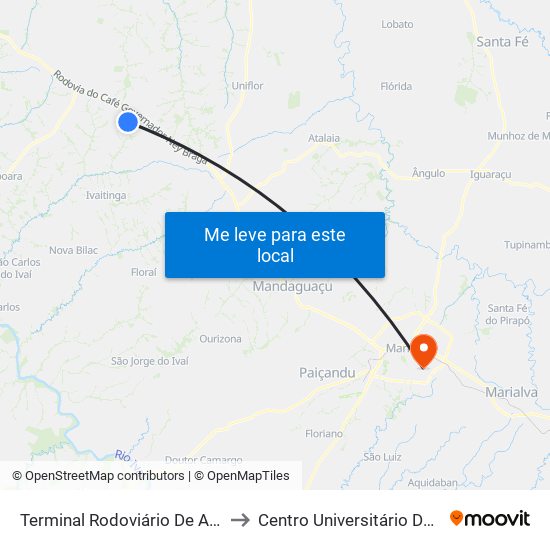 Terminal Rodoviário De Alto Paraná to Centro Universitário De Maringá map