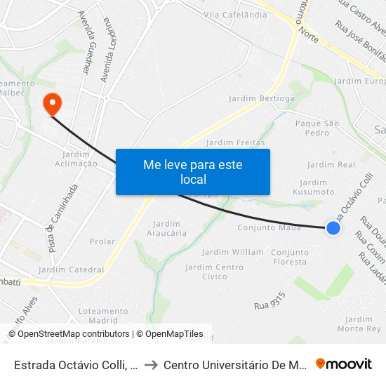 Estrada Octávio Colli, 1081 to Centro Universitário De Maringá map