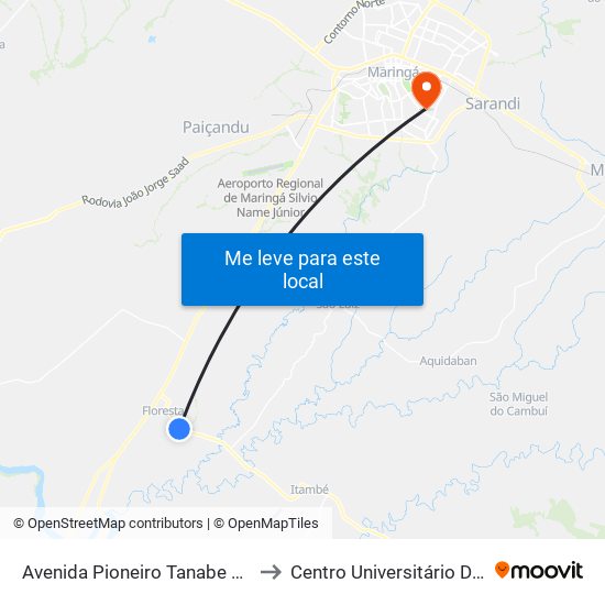 Avenida Pioneiro Tanabe Fusau, 1608 to Centro Universitário De Maringá map