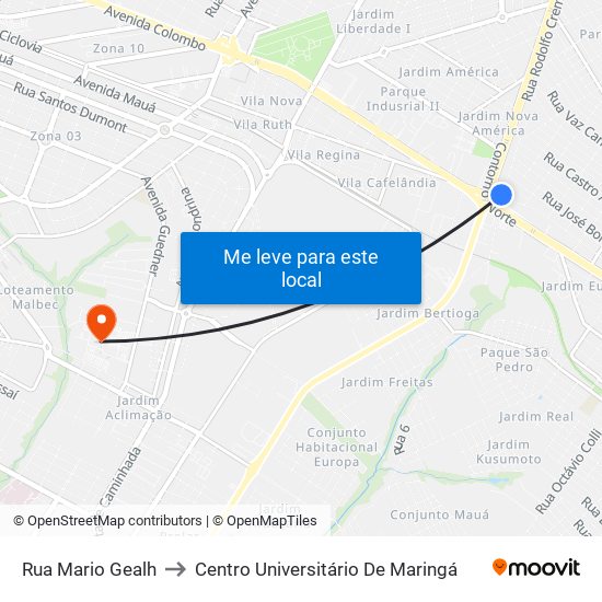 Rua Mario Gealh to Centro Universitário De Maringá map