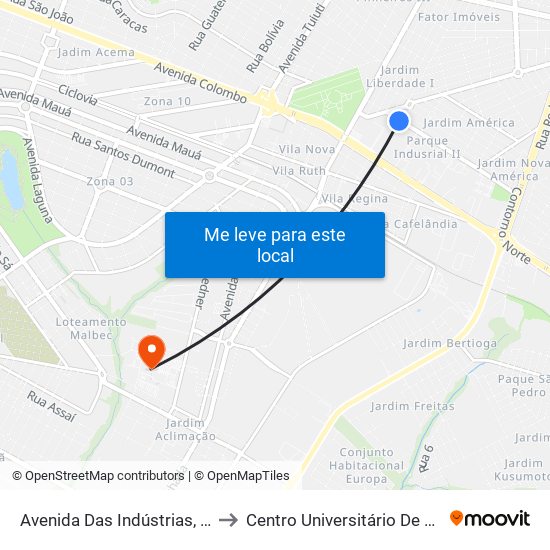 Avenida Das Indústrias, 64-154 to Centro Universitário De Maringá map