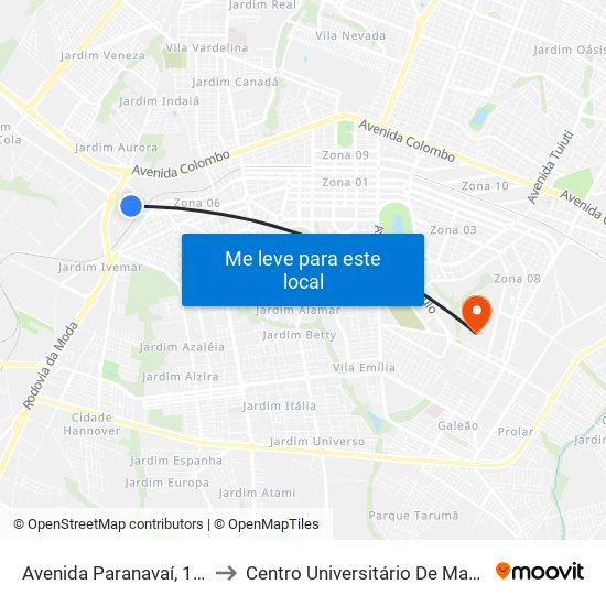Avenida Paranavaí, 1146 to Centro Universitário De Maringá map