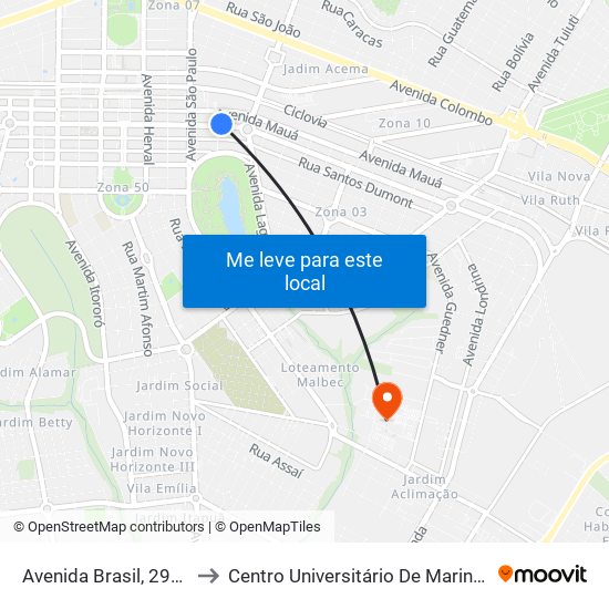 Avenida Brasil, 2918 to Centro Universitário De Maringá map