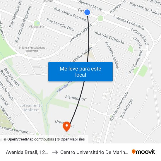 Avenida Brasil, 1224 to Centro Universitário De Maringá map