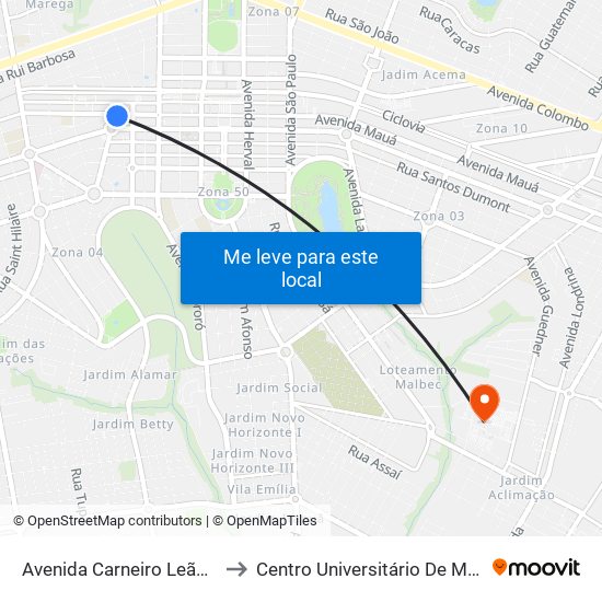 Avenida Carneiro Leão, 331 to Centro Universitário De Maringá map