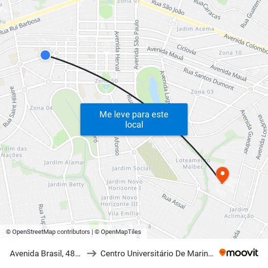 Avenida Brasil, 4828 to Centro Universitário De Maringá map