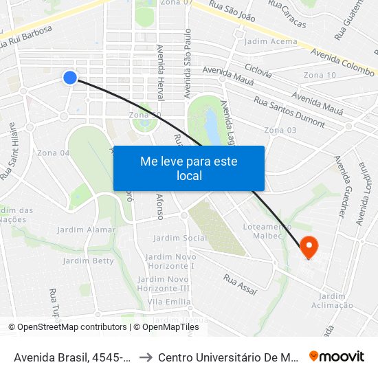Avenida Brasil, 4545-4707 to Centro Universitário De Maringá map