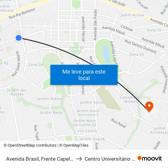 Avenida Brasil, Frente  Capela C. Santa Cruz to Centro Universitário De Maringá map