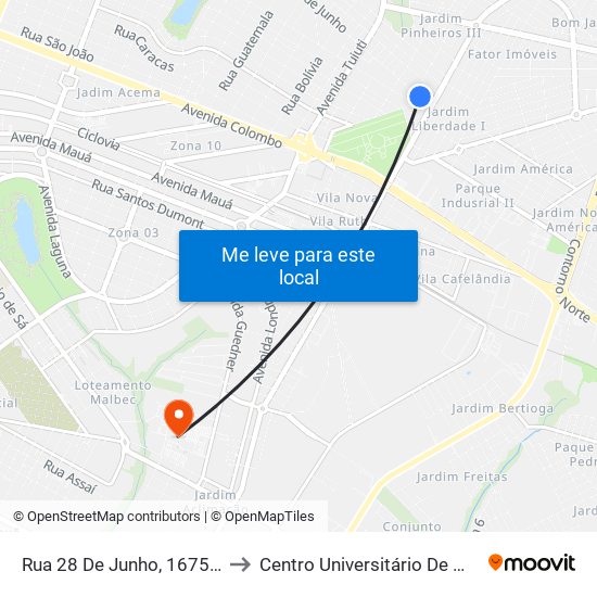 Rua 28 De Junho, 1675-1751 to Centro Universitário De Maringá map
