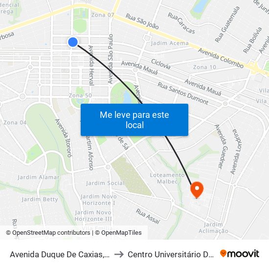 Avenida Duque De Caxias, 960-1028 to Centro Universitário De Maringá map