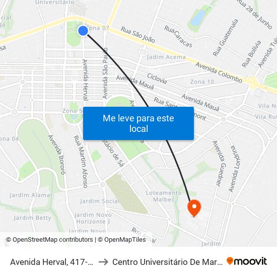 Avenida Herval, 417-629 to Centro Universitário De Maringá map