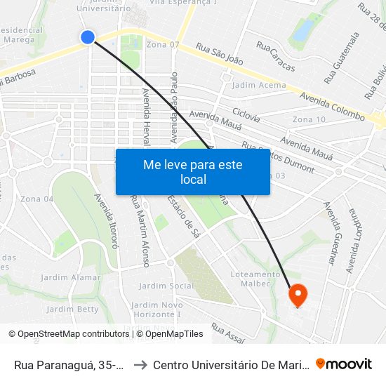 Rua Paranaguá, 35-103 to Centro Universitário De Maringá map