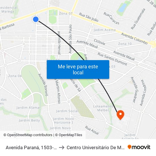 Avenida Paraná, 1503-1539 to Centro Universitário De Maringá map