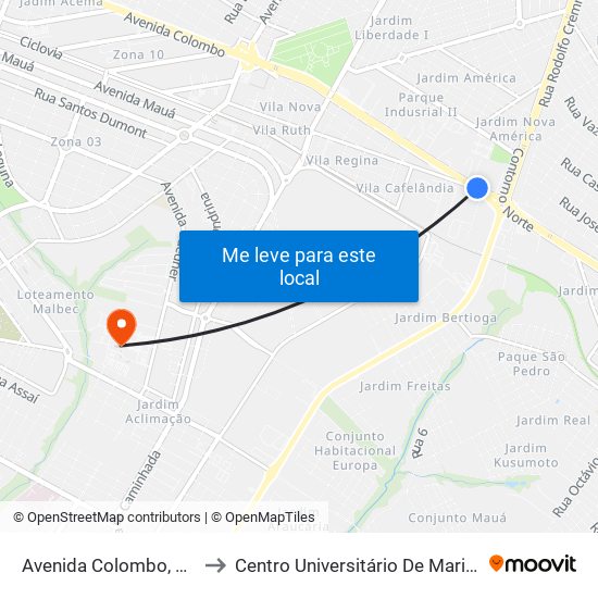 Avenida Colombo, 501 to Centro Universitário De Maringá map