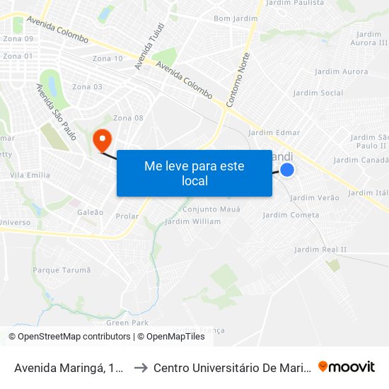 Avenida Maringá, 1513 to Centro Universitário De Maringá map