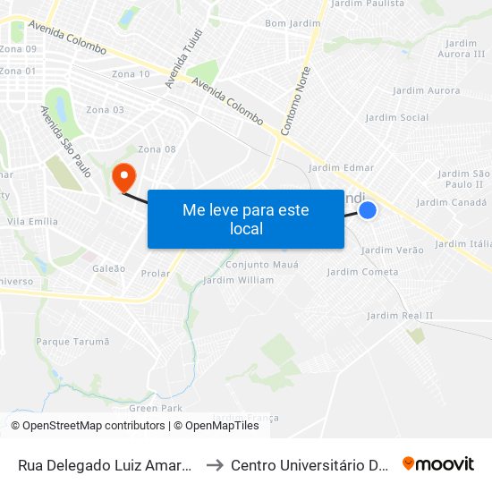 Rua Delegado Luiz Amaro, 431-525 to Centro Universitário De Maringá map