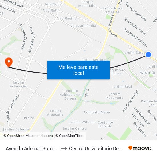 Avenida Ademar Bornia, 1399 to Centro Universitário De Maringá map