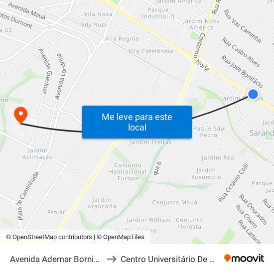 Avenida Ademar Bornia, 1155 to Centro Universitário De Maringá map