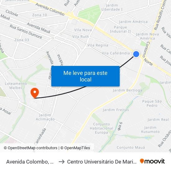 Avenida Colombo, 421 to Centro Universitário De Maringá map