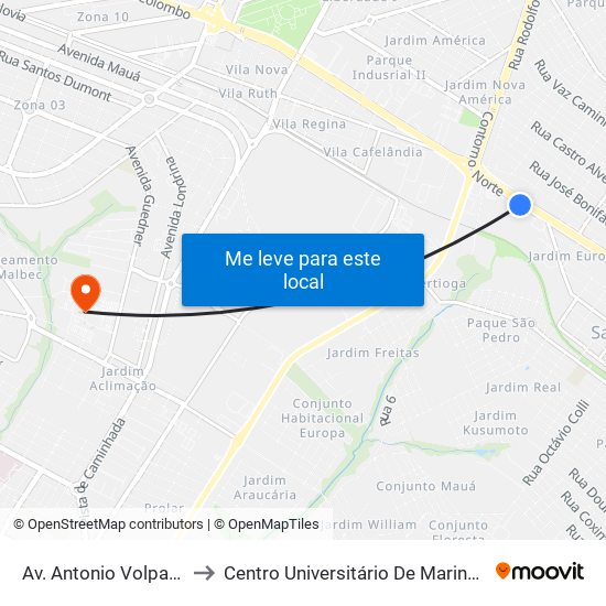 Av. Antonio Volpato to Centro Universitário De Maringá map