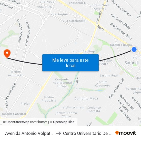 Avenida Antônio Volpato, 1282 to Centro Universitário De Maringá map